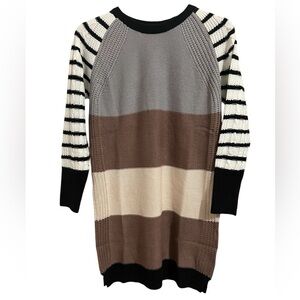 LuLaRoe Lauren Gray, Tan, Black and White Striped Dress size XS